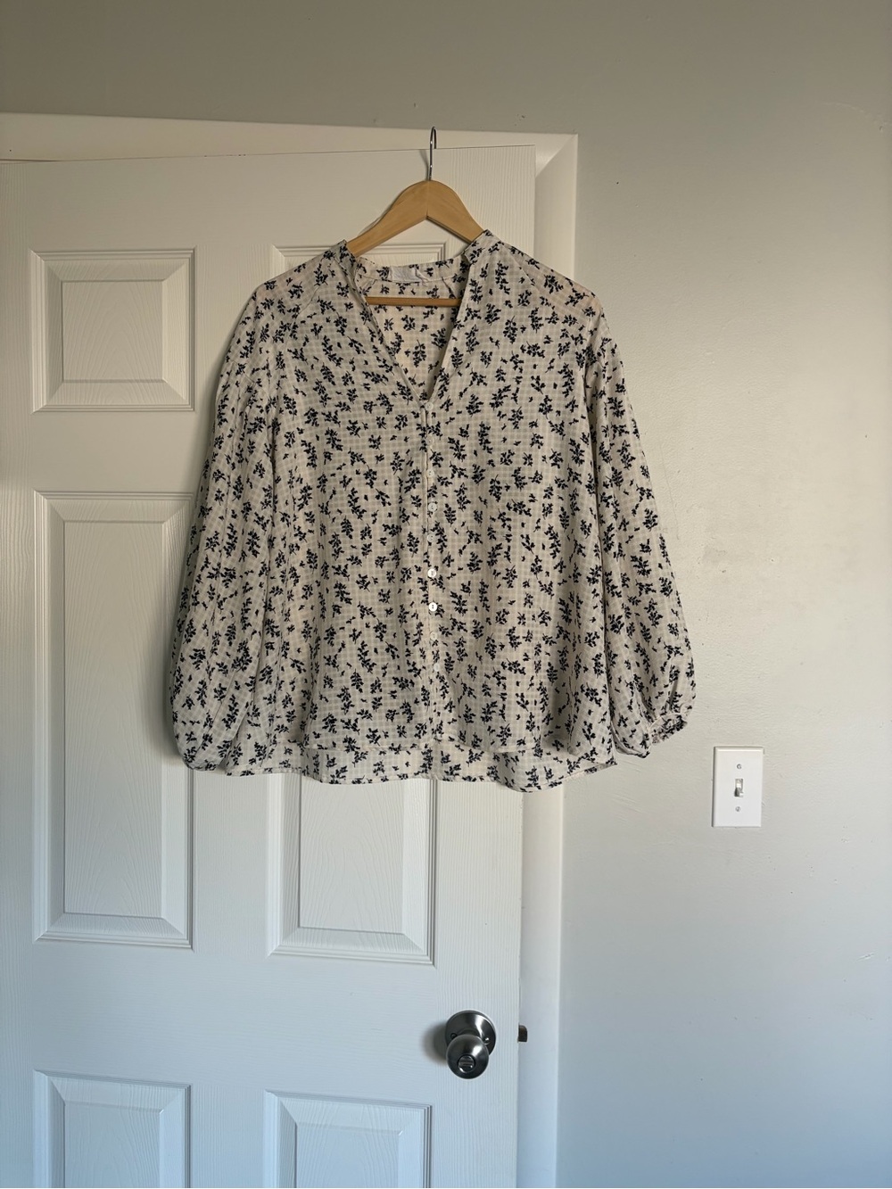 Carly Jean Los Angeles Cream Blouse with Black Floral Print